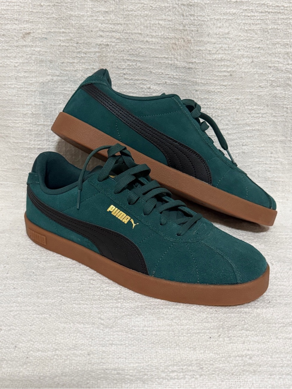 Puma Green Suede Sneakers with Black Formstrip and Brown Gum Sole